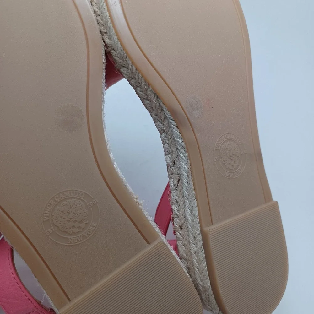 Vince Camuto Pink Leather Bow Espadrille Ankle Strap Flat Sandals Maybel Sz 7M